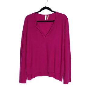 PILCRO Valani Cashmere V Neck Sweater Magenta Hi Low Oversized Women's L